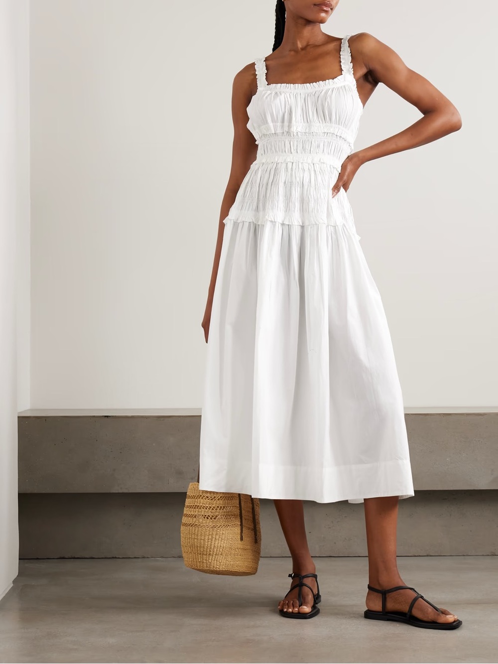 NEW DÔEN Marianne Organic Cotton Poplin Midi Dress In Salt Size L - Picture 4 of 13